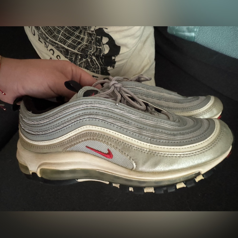 Nike Women's Metallic Silver and Red Sneakers